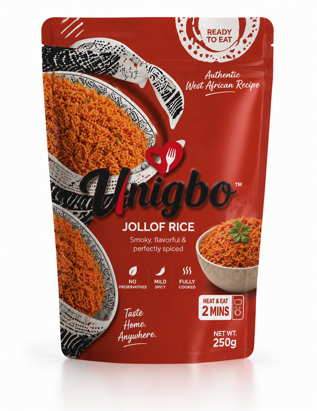 Unigbo Jollof Rice pack and bowl